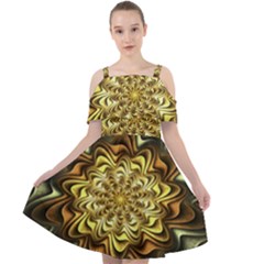 Fractal Flower Petals Gold Cut Out Shoulders Chiffon Dress by HermanTelo