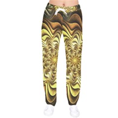 Fractal Flower Petals Gold Women Velvet Drawstring Pants