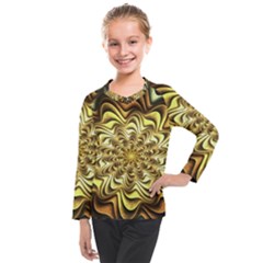 Fractal Flower Petals Gold Kids  Long Mesh Tee