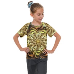 Fractal Flower Petals Gold Kids  Mesh Piece Tee