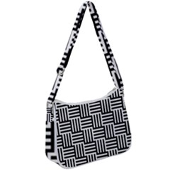 Black And White Basket Weave Zip Up Shoulder Bag