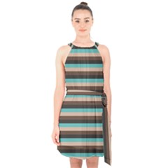 Stripey 1 Halter Collar Waist Tie Chiffon Dress