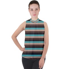 Stripey 1 Mock Neck Chiffon Sleeveless Top by anthromahe