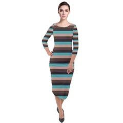 Stripey 1 Quarter Sleeve Midi Velour Bodycon Dress by anthromahe