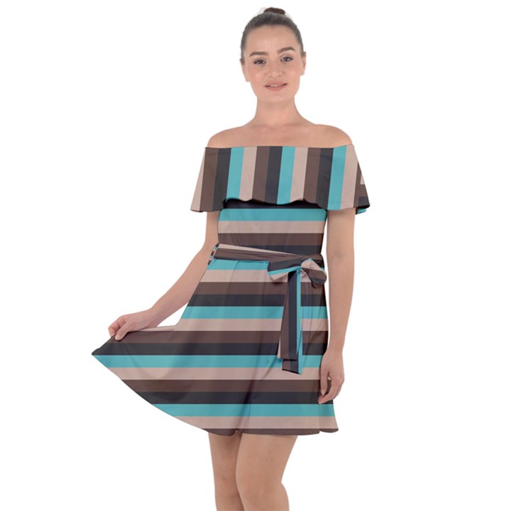 Stripey 1 Off Shoulder Velour Dress