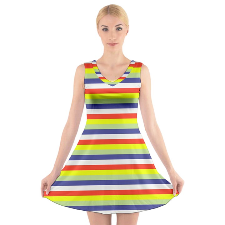 Stripey 2 V-Neck Sleeveless Dress