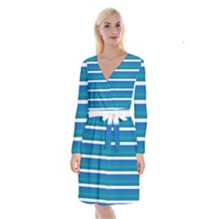 Stripey 3 Long Sleeve Velvet Front Wrap Dress by anthromahe