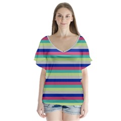 Stripey 6 V-neck Flutter Sleeve Top by anthromahe