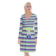 Stripey 6 Long Sleeve Velvet Front Wrap Dress by anthromahe