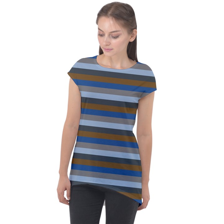 Stripey 7 Cap Sleeve High Low Top