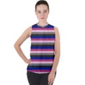 Stripey 9 Mock Neck Chiffon Sleeveless Top View1