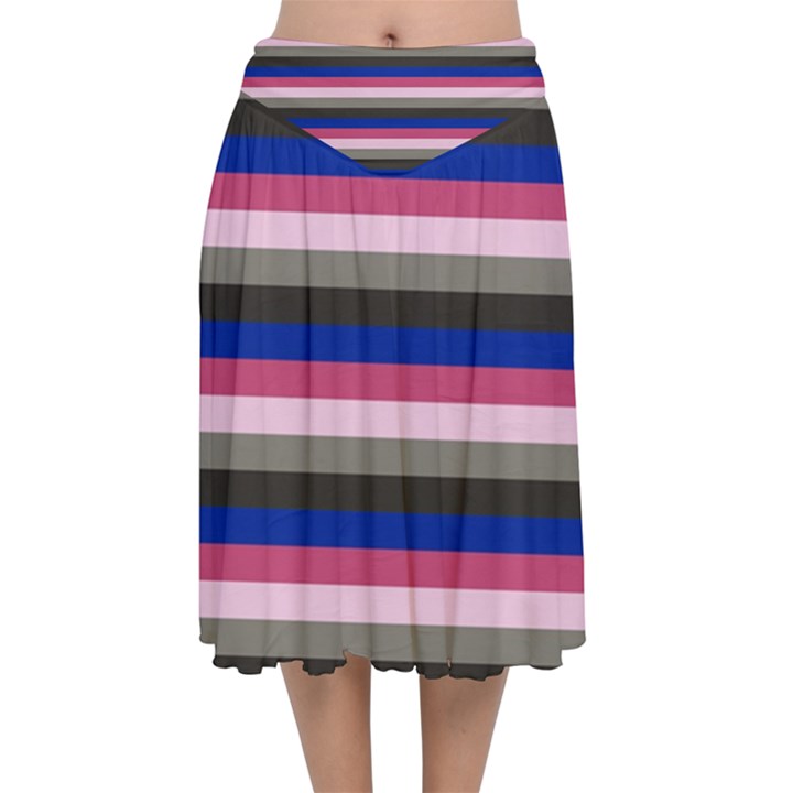 Stripey 9 Velvet Flared Midi Skirt