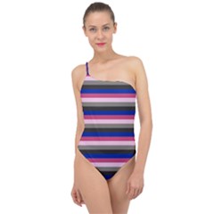 Stripey 9 Classic One Shoulder Swimsuit by anthromahe