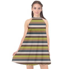 Stripey 12 Halter Neckline Chiffon Dress 