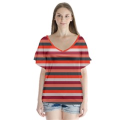 Stripey 13 V-neck Flutter Sleeve Top by anthromahe