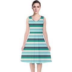 Stripey 14 V-neck Midi Sleeveless Dress  by anthromahe