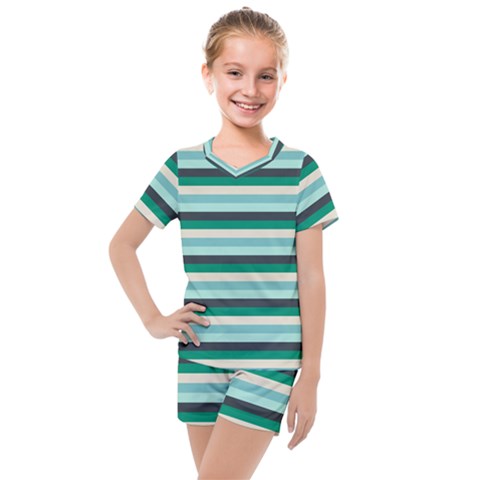 Stripey 14 Kids  Mesh Tee And Shorts Set by anthromahe