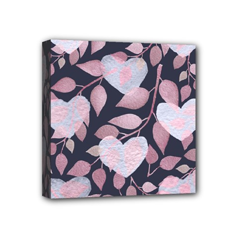 Navy Floral Hearts Mini Canvas 4  X 4  (stretched)