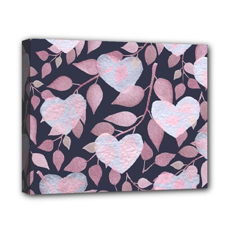 Navy Floral Hearts Canvas 10  X 8  (stretched) by mccallacoulture