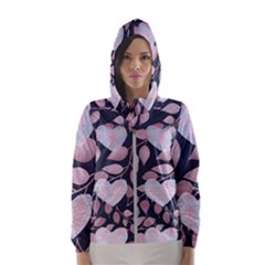 Navy Floral Hearts Women s Hooded Windbreaker by mccallacoulture