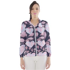 Navy Floral Hearts Women s Windbreaker