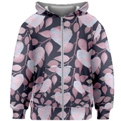 Navy Floral Hearts Kids  Zipper Hoodie Without Drawstring by mccallacoulture