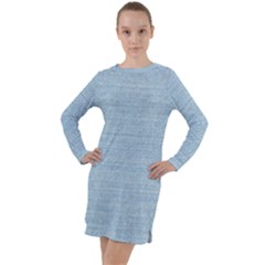 Lt Blue Stone Washed Denim Long Sleeve Hoodie Dress