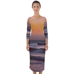 Seascape Sunset At Jericoacoara, Ceara, Brazil Quarter Sleeve Midi Bodycon Dress