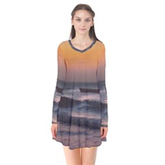 Seascape Sunset At Jericoacoara, Ceara, Brazil Long Sleeve V-neck Flare Dress