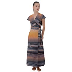 Seascape Sunset At Jericoacoara, Ceara, Brazil Flutter Sleeve Maxi Dress