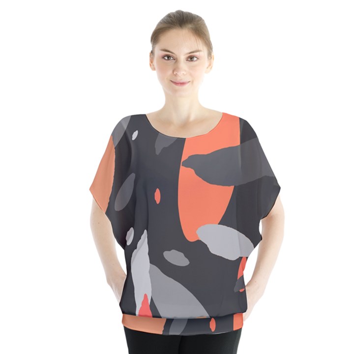 Pattern Formes Corail/Noir Batwing Chiffon Blouse