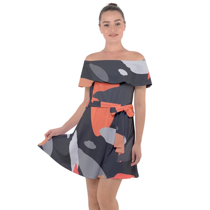 Pattern Formes Corail/Noir Off Shoulder Velour Dress