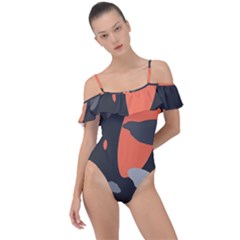 Pattern Formes Corail/noir Frill Detail One Piece Swimsuit by kcreatif