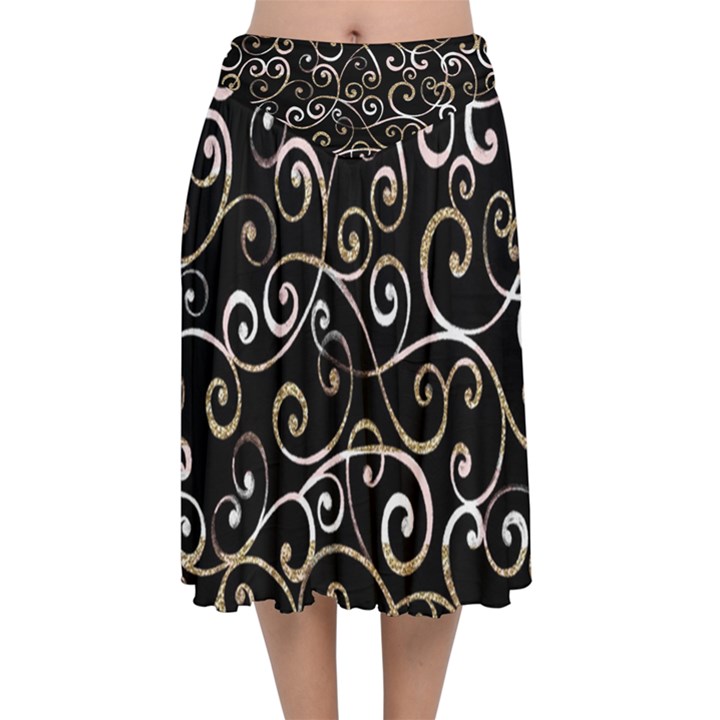 Swirly Gyrl Velvet Flared Midi Skirt