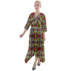 Abstract-r-3 Quarter Sleeve Wrap Front Maxi Dress