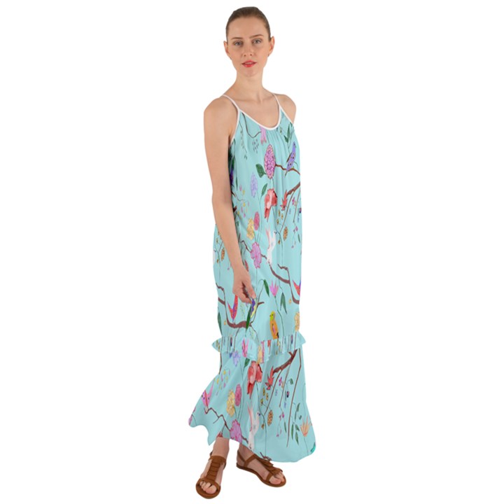 Birds And Flowers Cami Maxi Ruffle Chiffon Dress