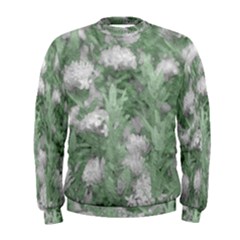 Green And White Textured Botanical Motif Manipulated Photo Men s Sweatshirt