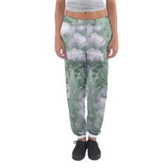 Green And White Textured Botanical Motif Manipulated Photo Women s Jogger Sweatpants