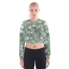 Green And White Textured Botanical Motif Manipulated Photo Cropped Sweatshirt by dflcprintsclothing