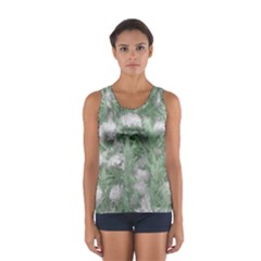 Green And White Textured Botanical Motif Manipulated Photo Sport Tank Top 