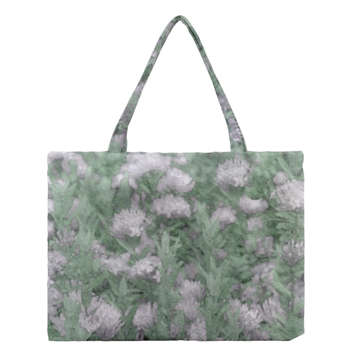 Green And White Textured Botanical Motif Manipulated Photo Medium Tote Bag