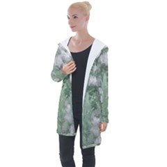 Green And White Textured Botanical Motif Manipulated Photo Longline Hooded Cardigan by dflcprintsclothing