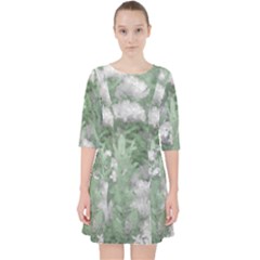 Green And White Textured Botanical Motif Manipulated Photo Pocket Dress by dflcprintsclothing