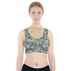 Green And White Textured Botanical Motif Manipulated Photo Sports Bra With Pocket by dflcprintsclothing