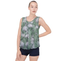 Green And White Textured Botanical Motif Manipulated Photo Bubble Hem Chiffon Tank Top by dflcprintsclothing