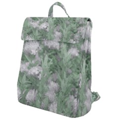 Green And White Textured Botanical Motif Manipulated Photo Flap Top Backpack