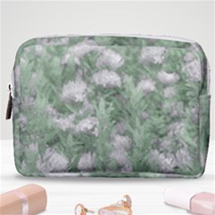 Green And White Textured Botanical Motif Manipulated Photo Make Up Pouch (medium)