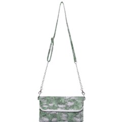 Green And White Textured Botanical Motif Manipulated Photo Mini Crossbody Handbag