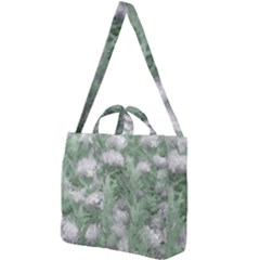 Green And White Textured Botanical Motif Manipulated Photo Square Shoulder Tote Bag by dflcprintsclothing