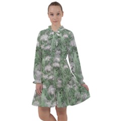 Green And White Textured Botanical Motif Manipulated Photo All Frills Chiffon Dress